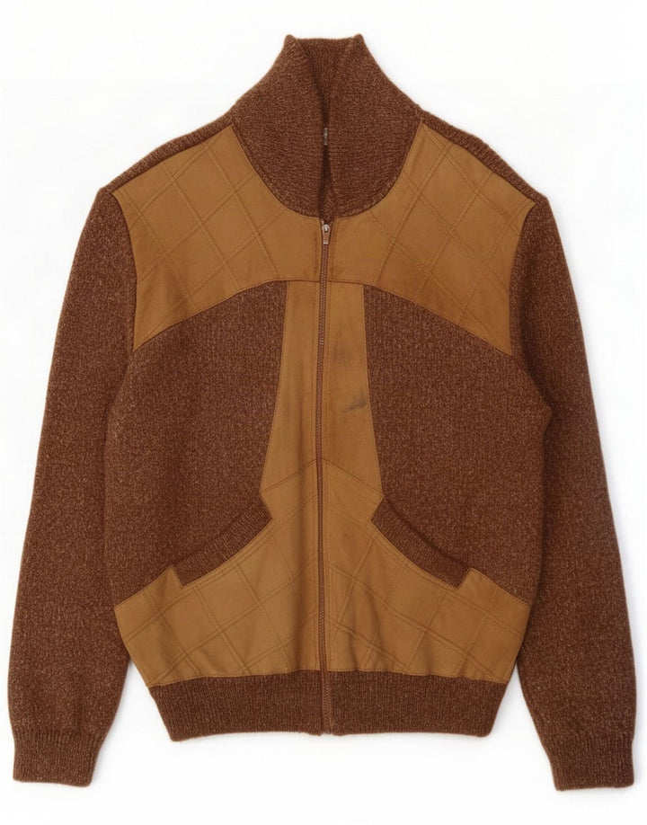 Suéter cardigã masculino Sercap marrom médio Colourblock