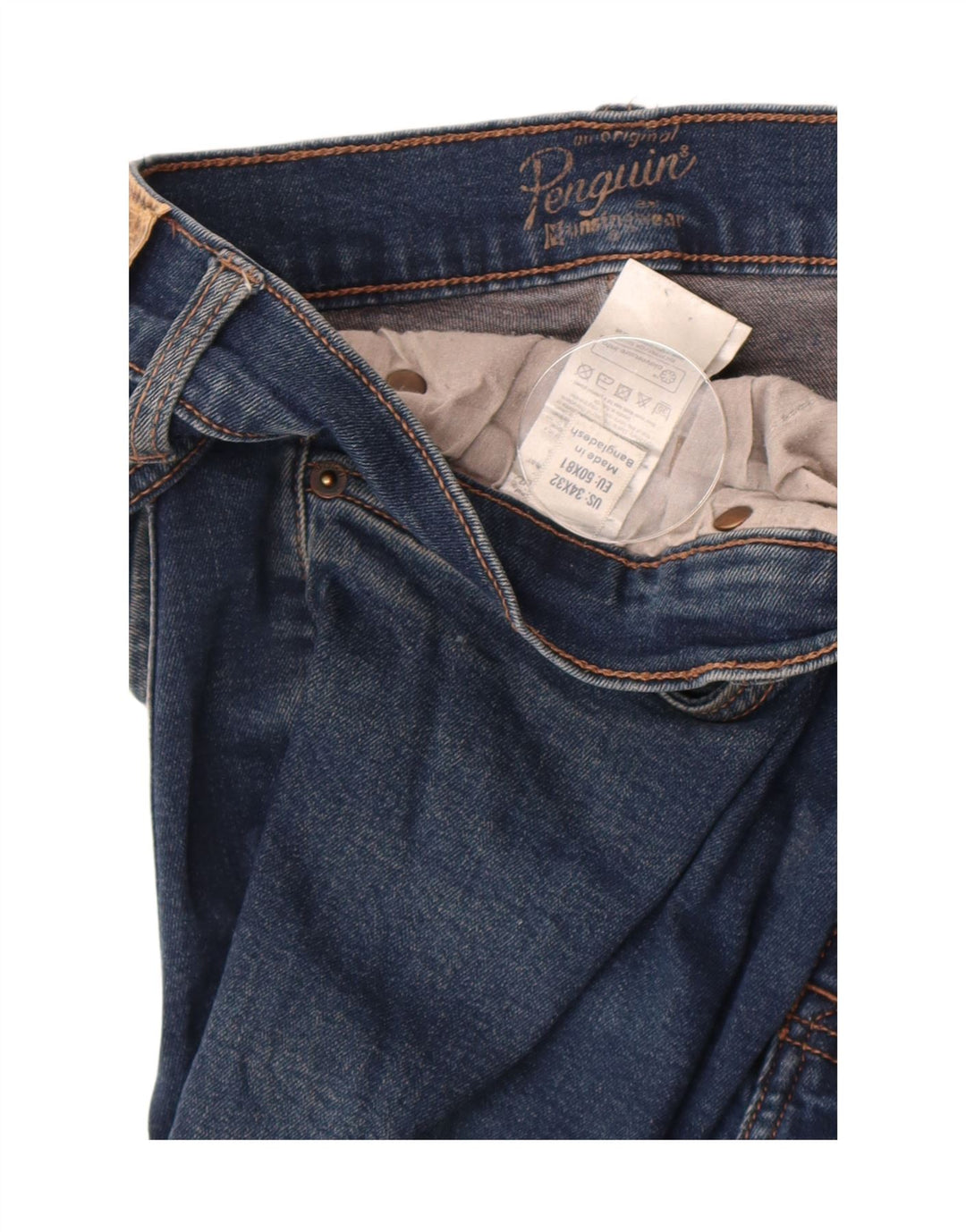 Penguin Mens Slim Jeans W34 L32 Azul Algodão