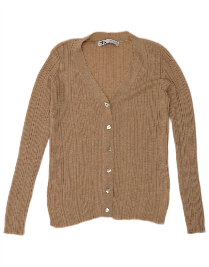 Suéter cardigã feminino Zara Reino Unido 10 pequeno bege nylon