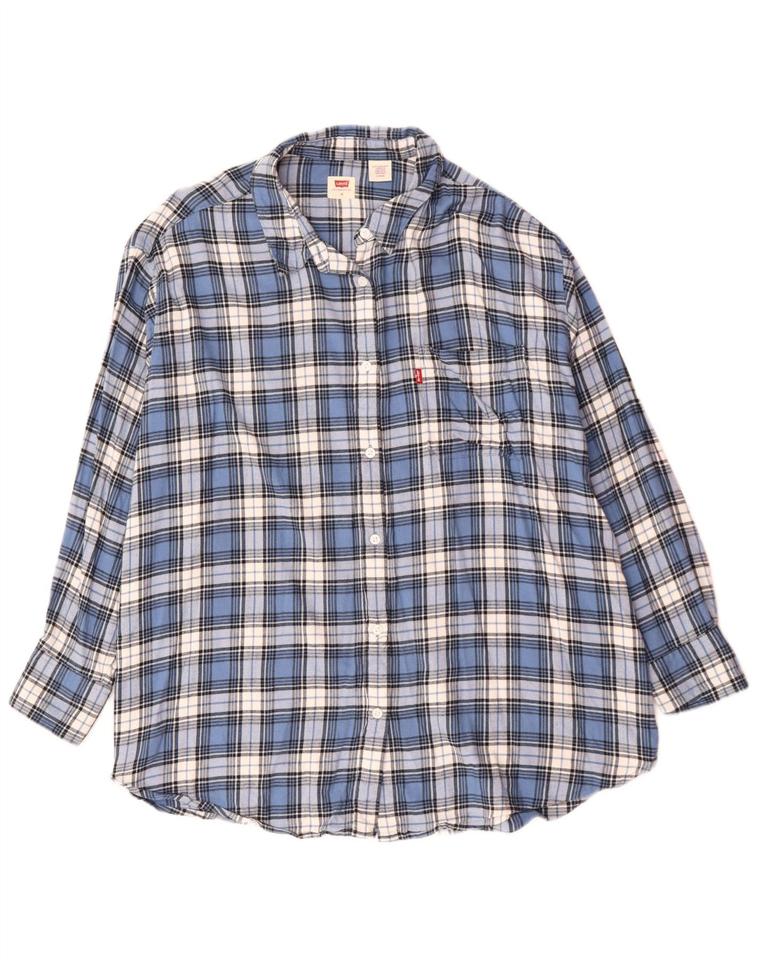 Camisa feminina de flanela Levi's UK 18 XL azul xadrez algodão