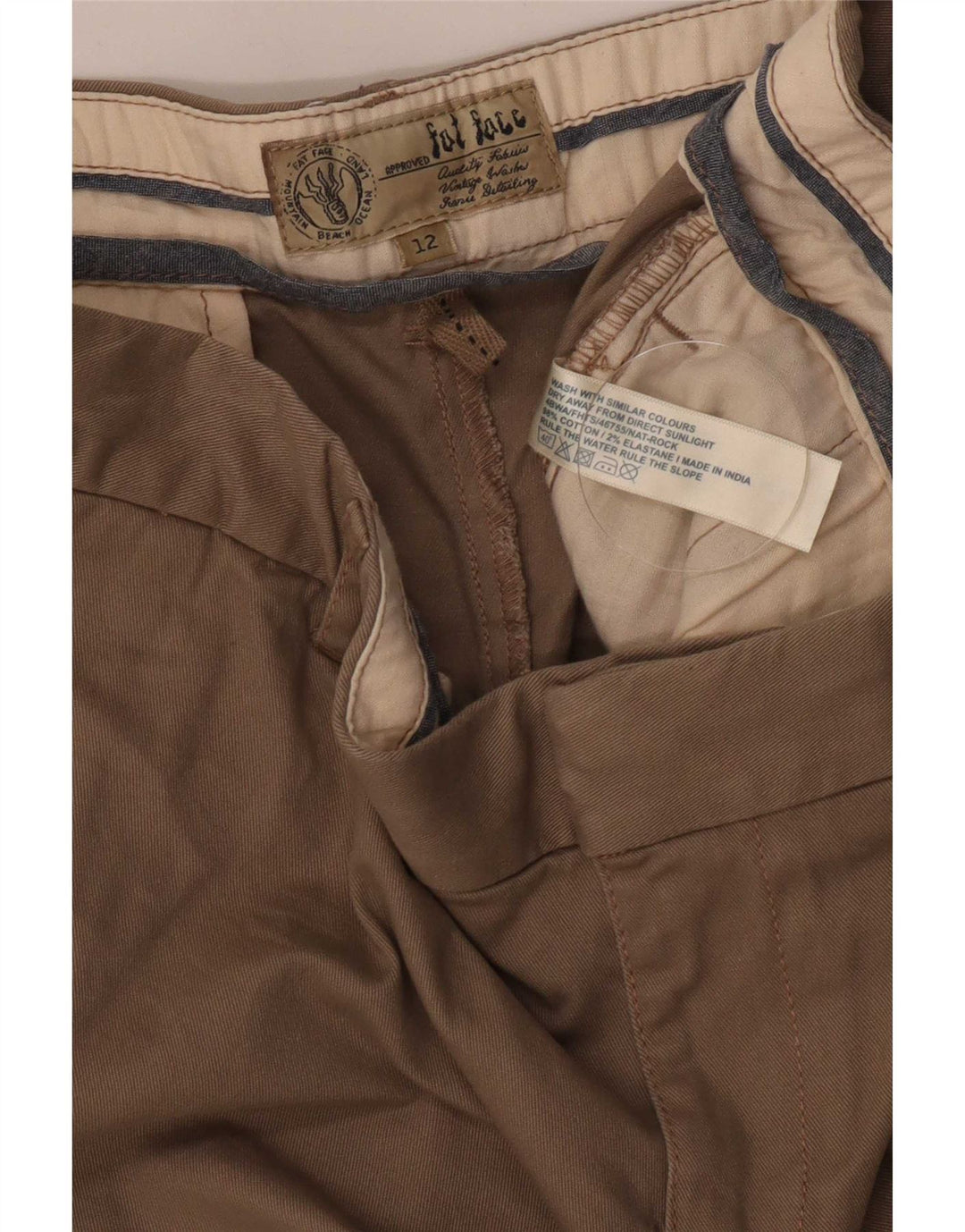 Shorts Chino feminino Fat Face UK 12 médio W32 algodão cáqui