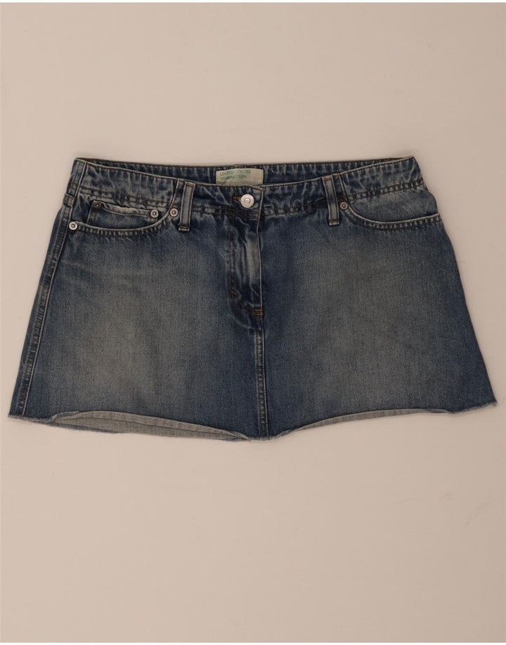 Mini saia jeans feminina Benetton IT 46 grande W32 algodão azul