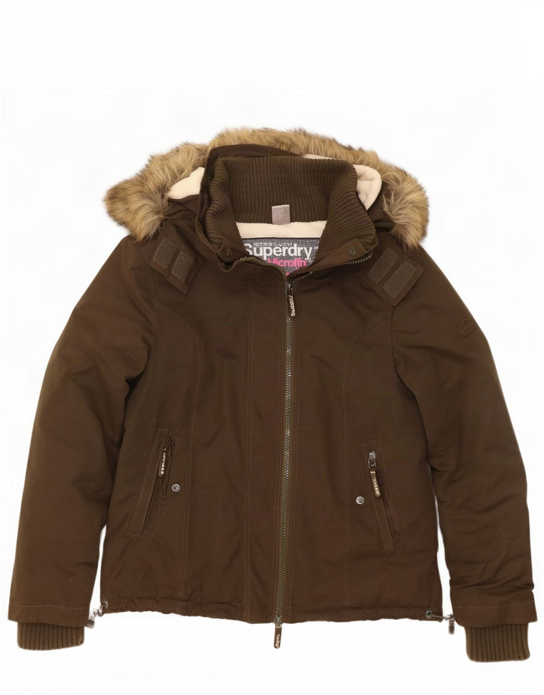 Jaqueta corta-vento com capuz feminina Superdry UK 18 XL cáqui poliéster