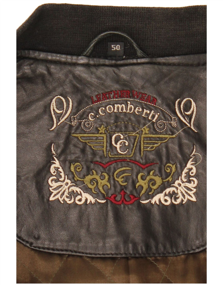 C.Comberti Jaqueta masculina de couro bomber IT 50 grande couro preto