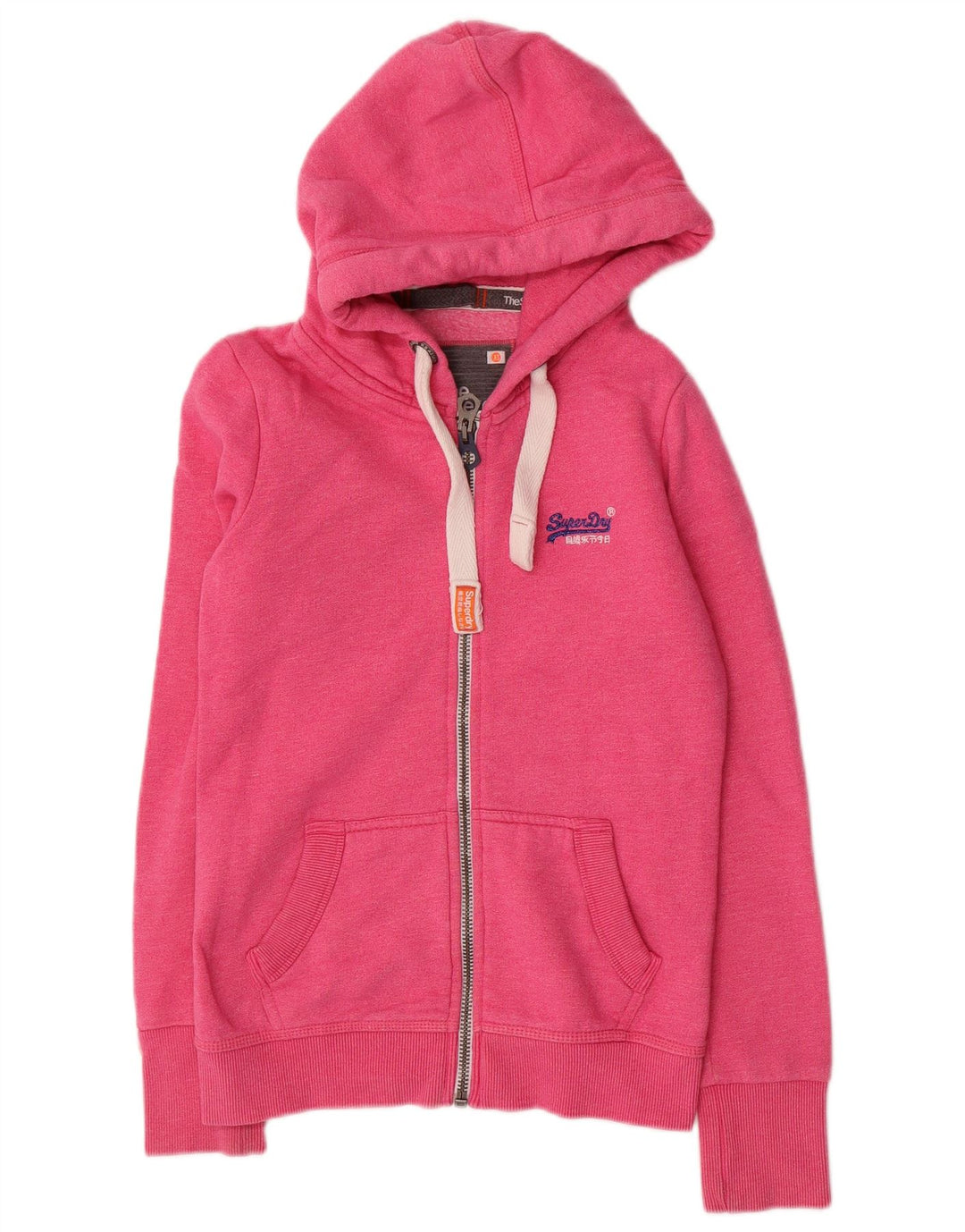 Suéter feminino SUPERDRY Orange Label com capuz e zíper solto Reino Unido 6 XS rosa