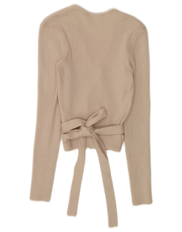 Zara Womens Crop Wrap Cardigan Top UK 14 Grande Bege Viscose