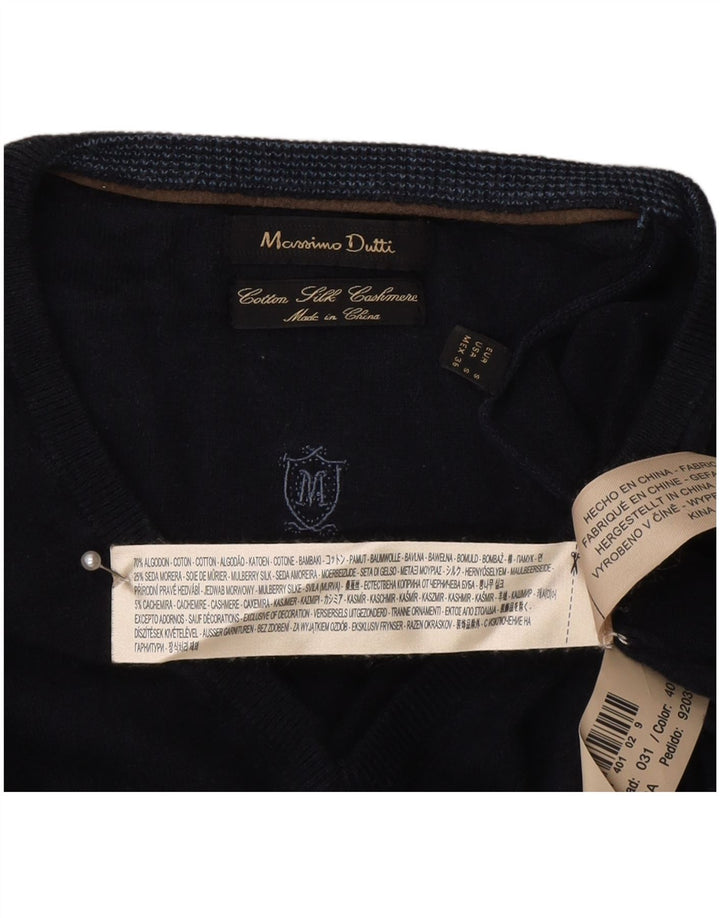Suéter masculino Massimo Dutti com decote em V pequeno algodão azul marinho