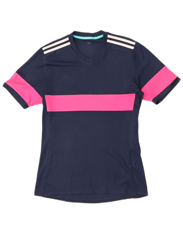 Camiseta Adidas Climalite Feminina Top UK 12 Médio Azul Marinho Colourblock