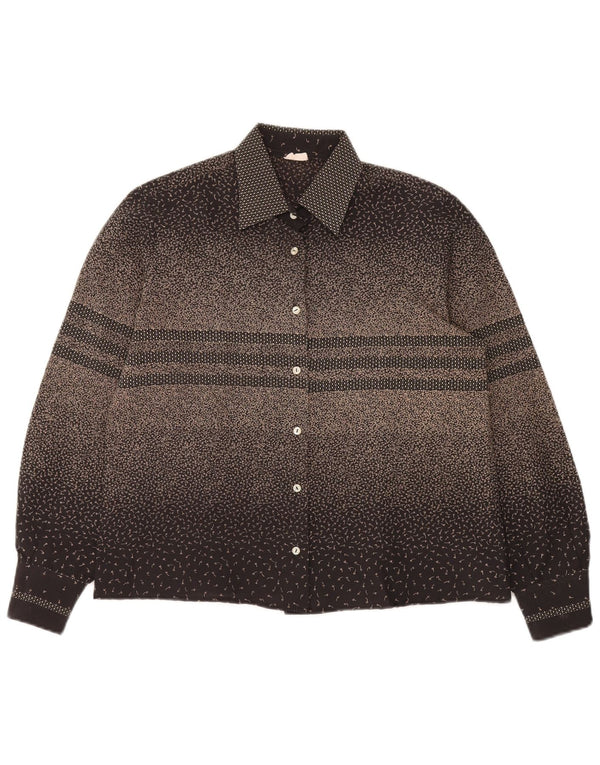 Camisa feminina vintage de manga comprida com ajuste regular UK 16 grande bloco colorido preto