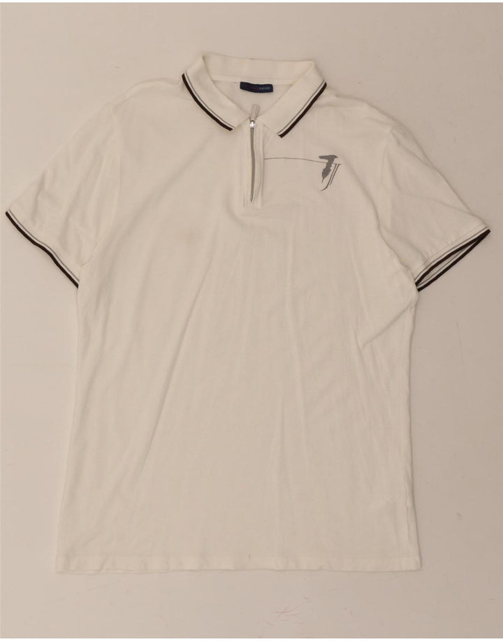 TRUSSARDI JEANS Womens Polo Shirt UK 18 XL White Cotton Vintage Trussardi Jeans and Second-Hand Trussardi Jeans from Messina Hembry 