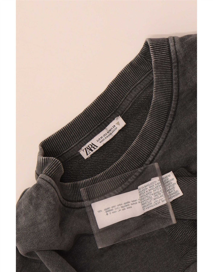 Camiseta feminina Zara Crop Top UK 14 algodão cinza médio