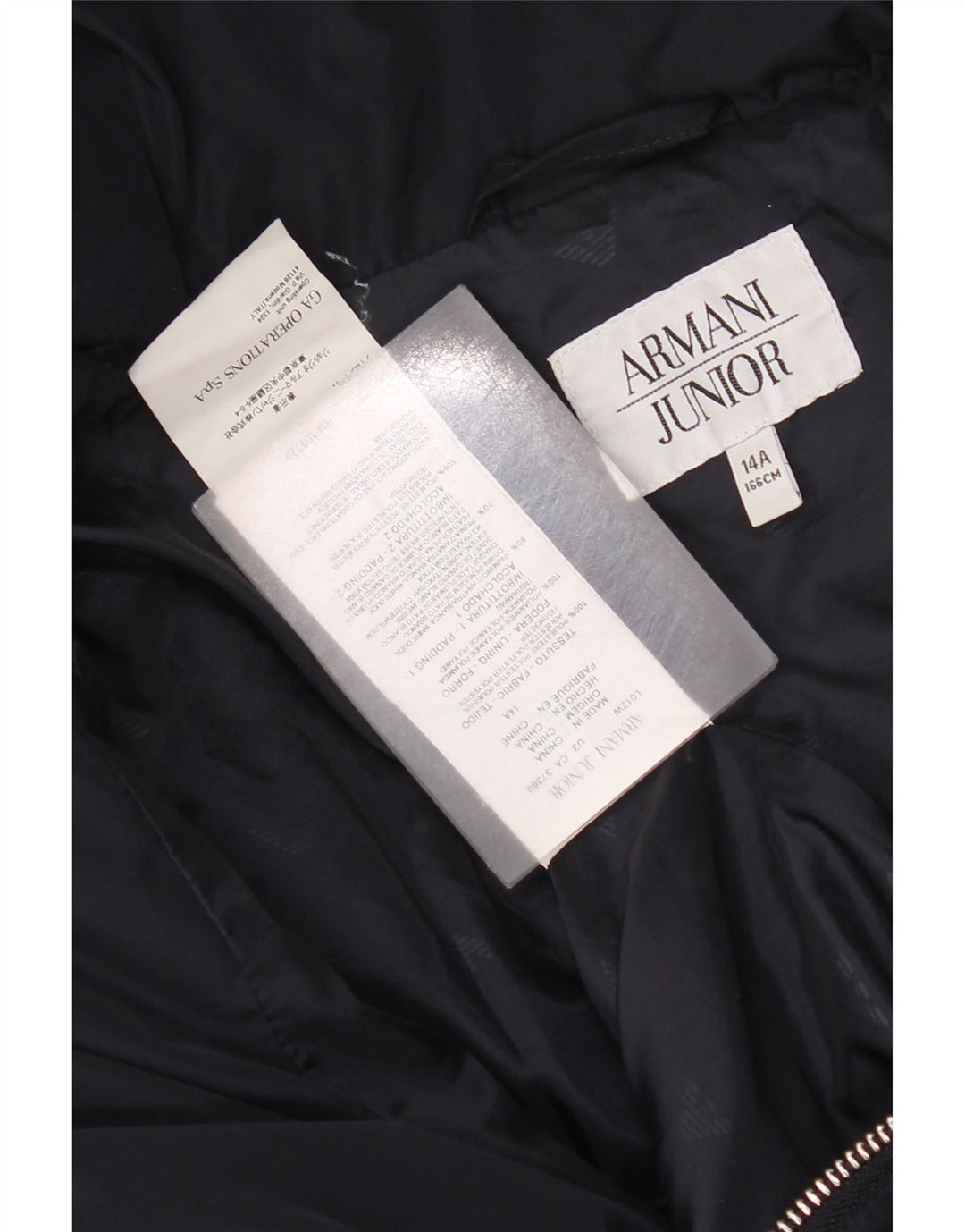 Casaco acolchoado com capuz para meninas Armani Junior 13-14 anos azul marinho poliéster