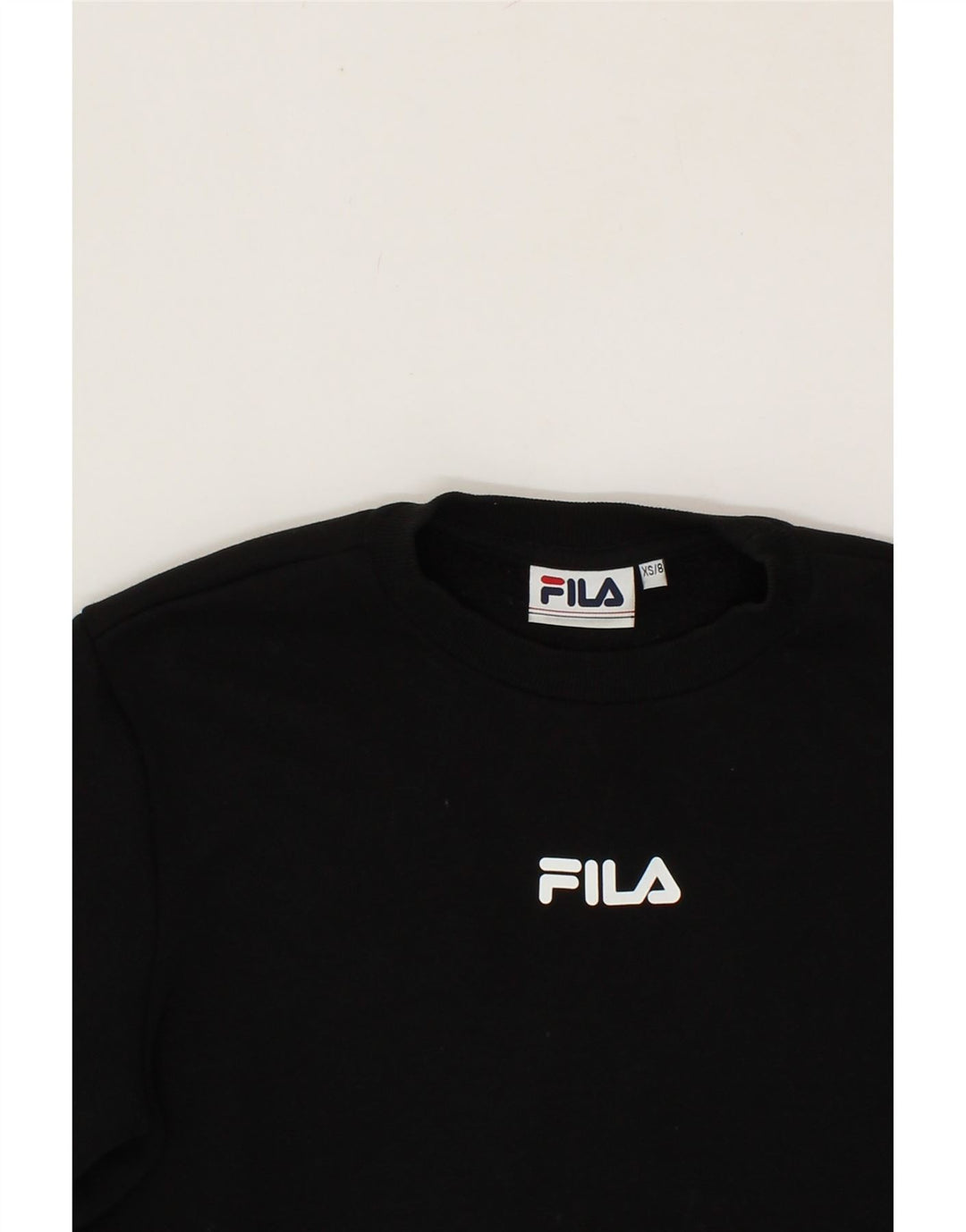 FILA Womens Oversized Graphic Crop Sweatshirt Jumper UK 6 XS Black Cotton Vintage Fila and Second-Hand Fila from Messina Hembry 