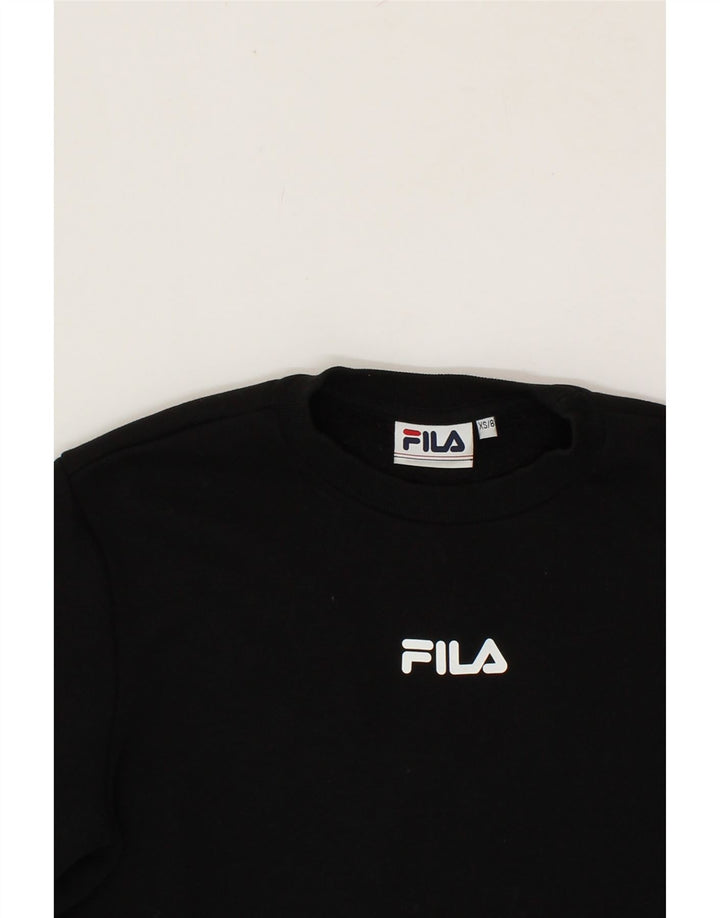 FILA Womens Oversized Graphic Crop Sweatshirt Jumper UK 6 XS Black Cotton Vintage Fila and Second-Hand Fila from Messina Hembry 