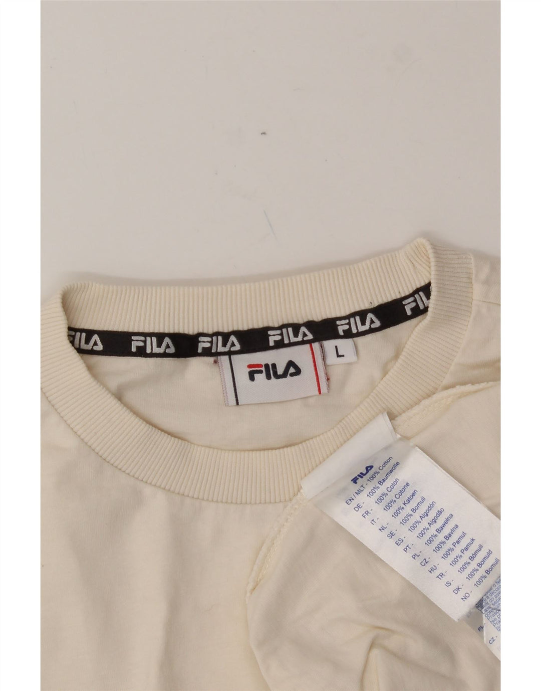 FILA Mens T-Shirt Top Large Off White Cotton Vintage Fila and Second-Hand Fila from Messina Hembry 