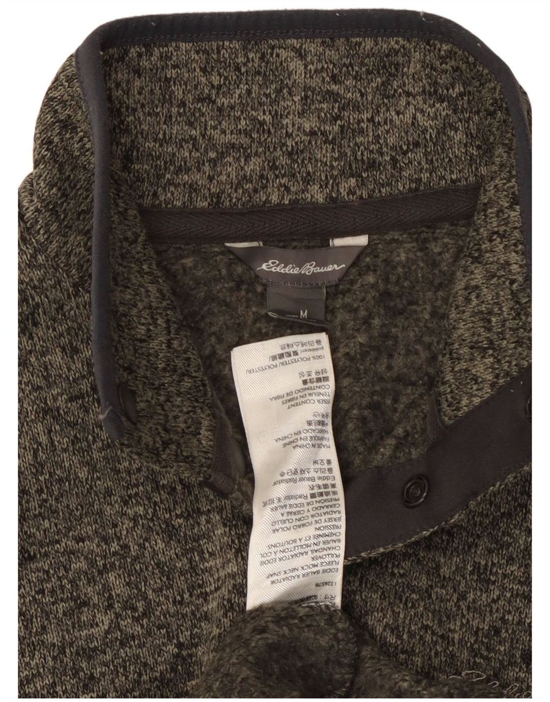 Eddie Bauer Suéter masculino com gola e botão cinza médio manchado