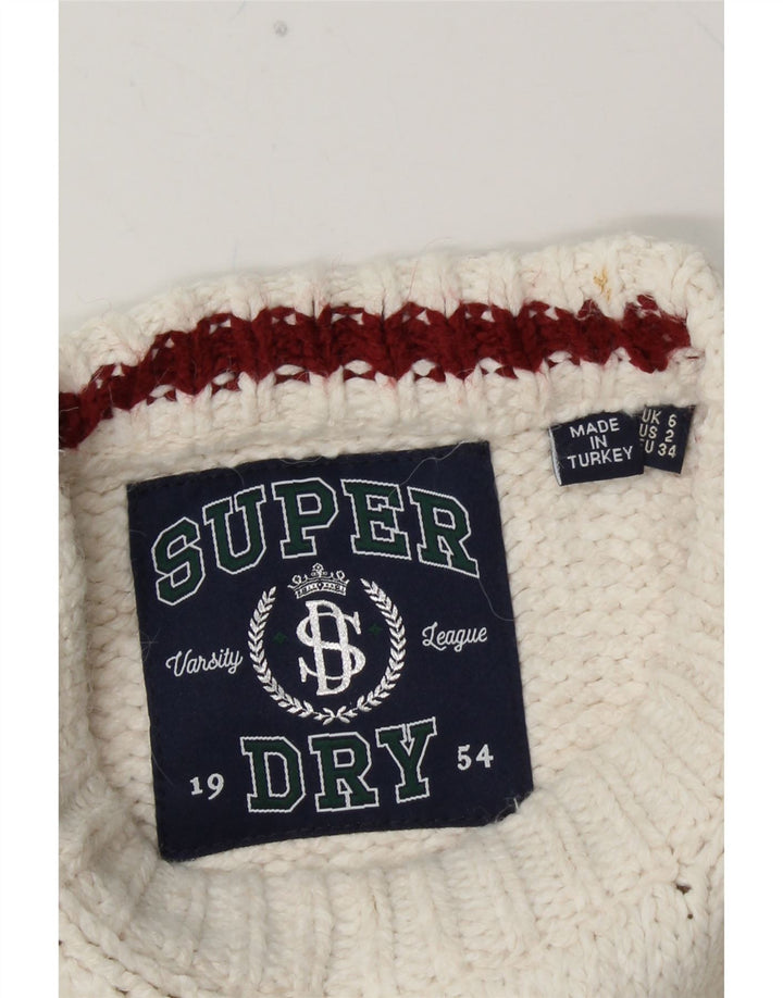 Suéter feminino SUPERDRY com gola redonda UK 6 XS branco colorblock