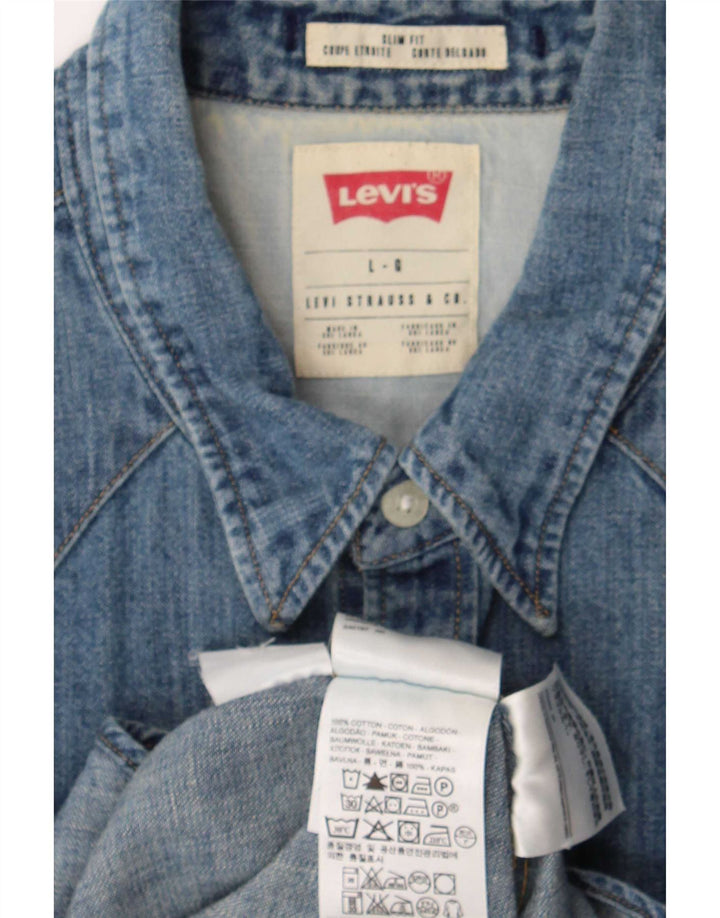 Camisa jeans masculina Levi's Slim Fit grande algodão azul