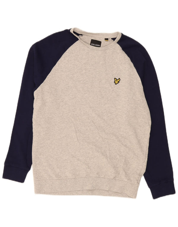 Lyle & Scott moletom masculino jumper cinza médio algodão colorblock