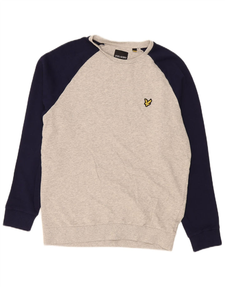 Lyle & Scott moletom masculino jumper cinza médio algodão colorblock