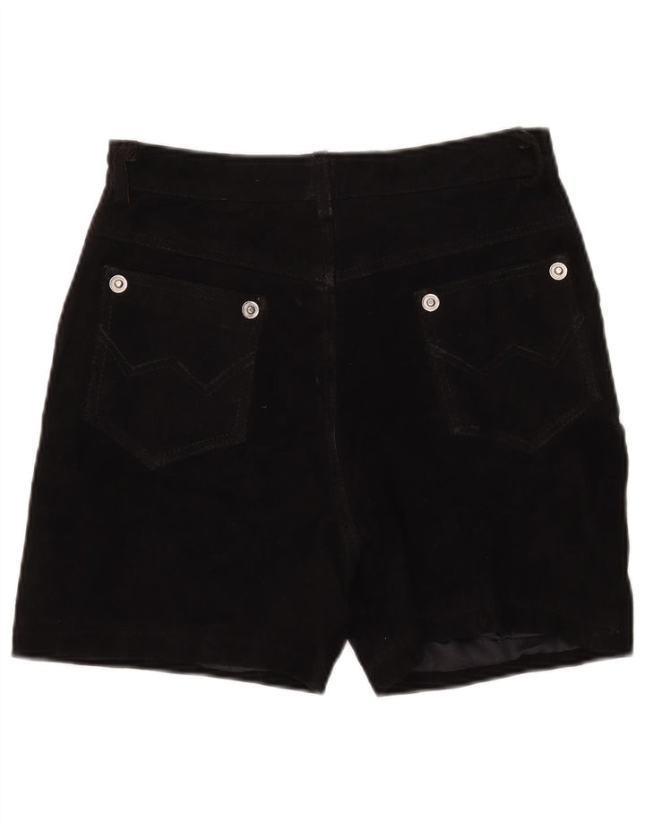 Shorts casuais femininos vintage de camurça W30 couro preto médio