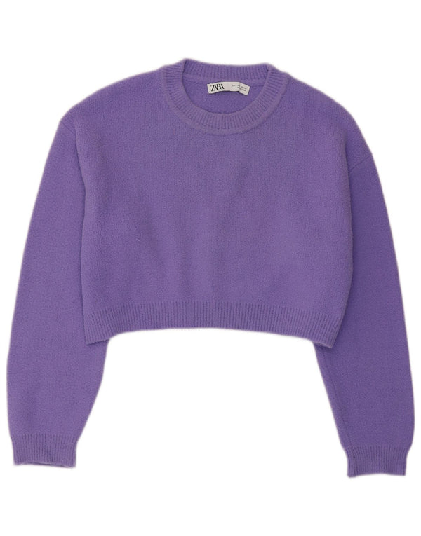 Suéter feminino ZARA com gola redonda grande e gola redonda, tamanho 10, pequeno, roxo