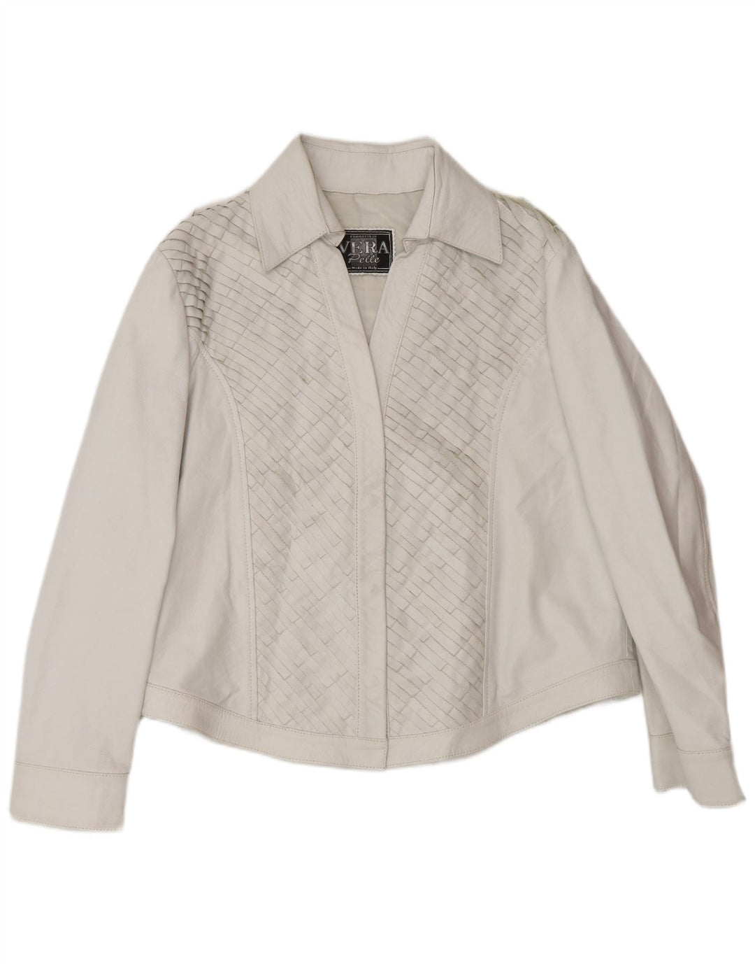 Jaqueta de couro bomber vintage feminina Reino Unido 16 couro cinza grande