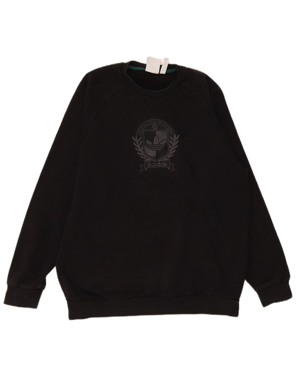 Adidas Mens Graphic Moletom Jumper Grande Algodão Preto