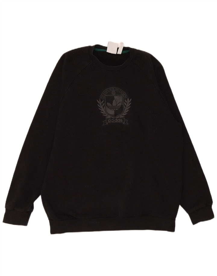 Adidas Mens Graphic Moletom Jumper Grande Algodão Preto