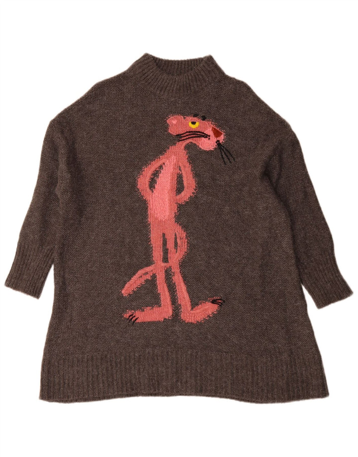 Suéter feminino Zara com gola alta e estampa de tartaruga UK 6 XS cinza
