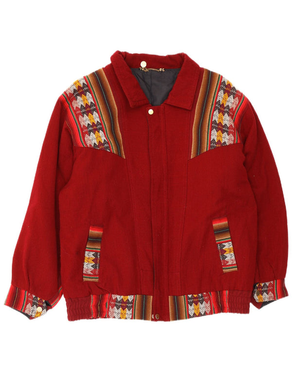 Jaqueta bomber masculina vintage UK 44 XL Borgonha geométrica