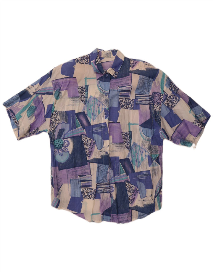 Camisa feminina vintage de manga curta UK 18 XL patchwork multicolorido