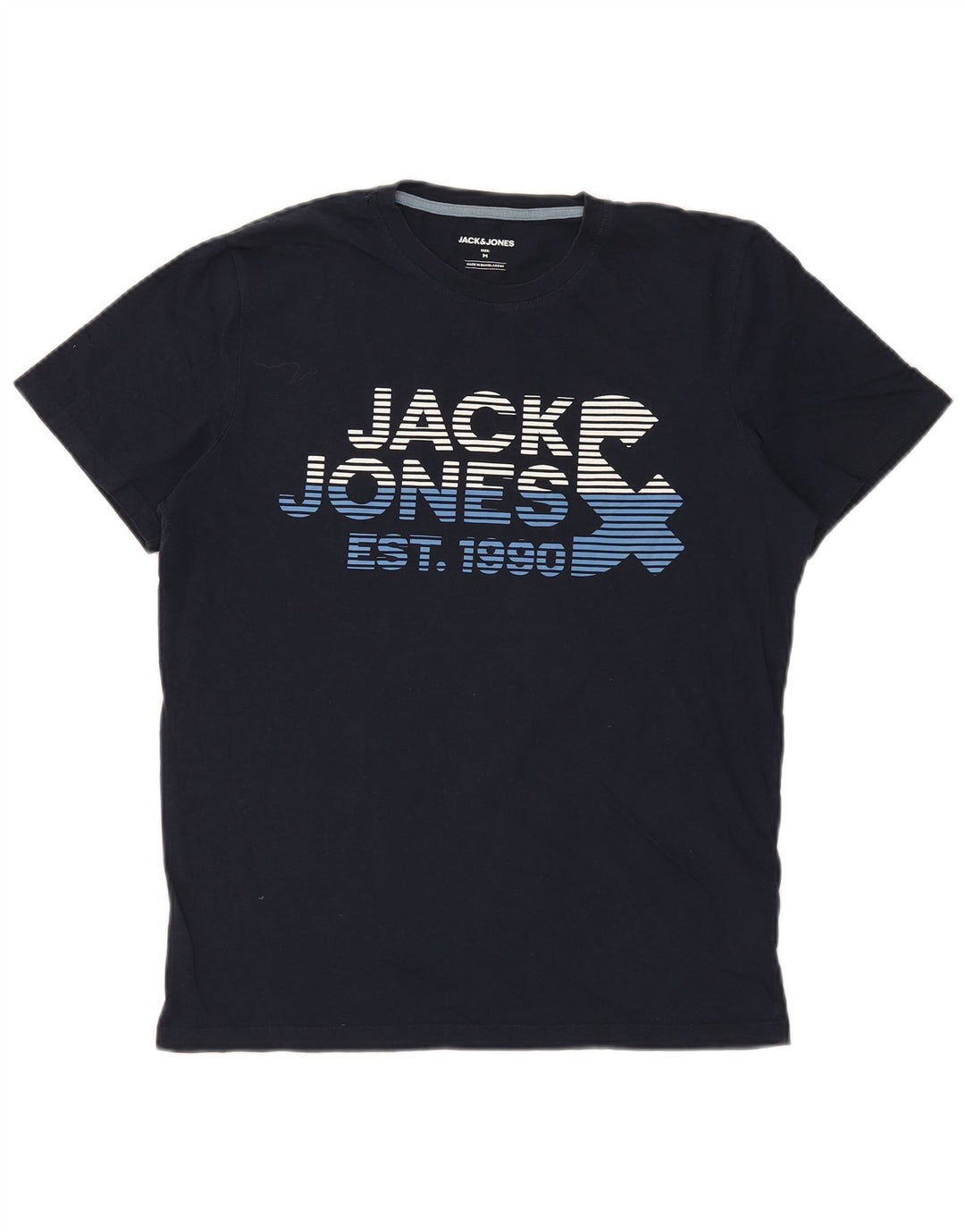 Camiseta gráfica masculina Jack & Jones Top médio algodão azul marinho