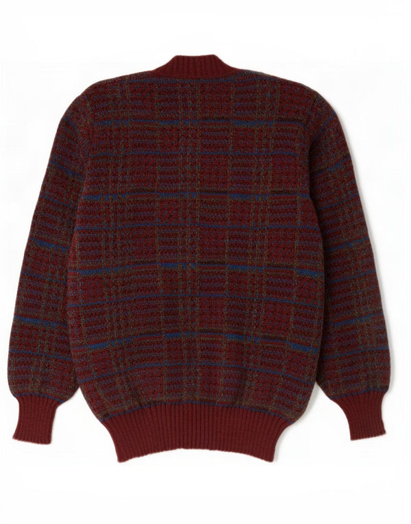Suéter Cardigan Masculino Vintage Grande Xadrez Borgonha