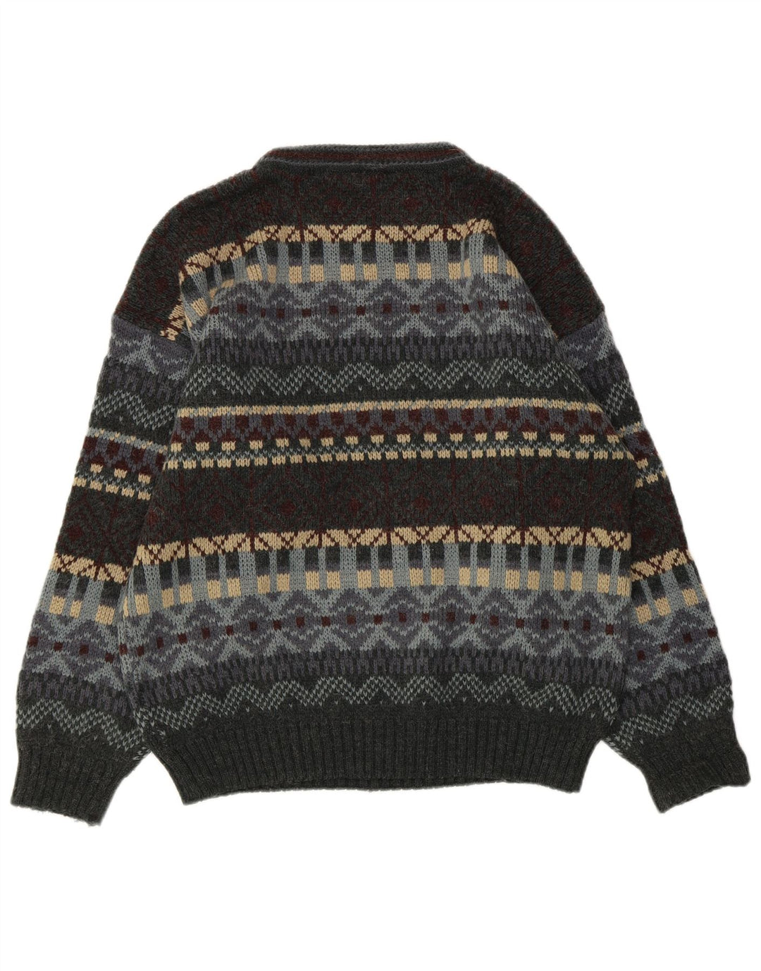 Suéter vintage masculino com gola redonda Reino Unido 38/40 cinza médio Fair Isle