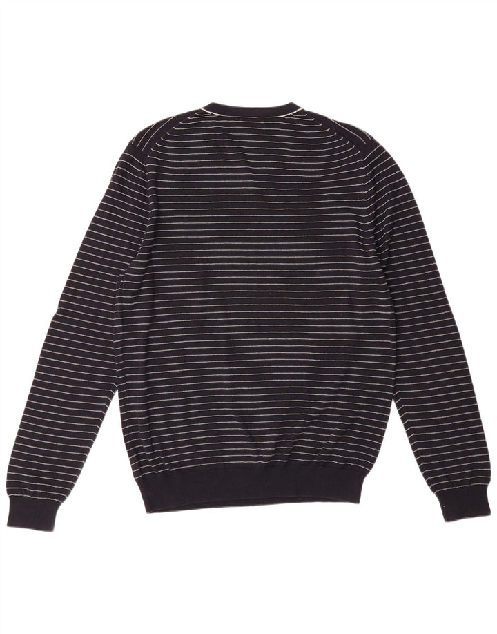 Suéter masculino MASSIMO DUTTI com gola V e algodão listrado azul marinho médio