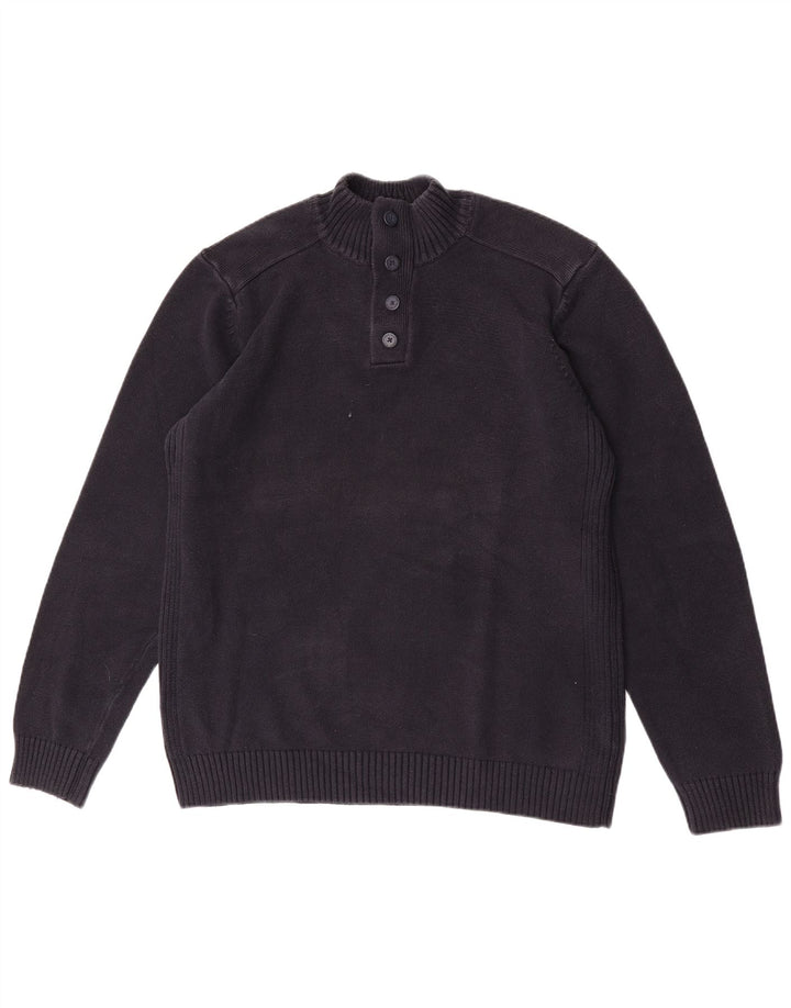 Suéter masculino Marks & Spencer com gola redonda e botão grande azul marinho