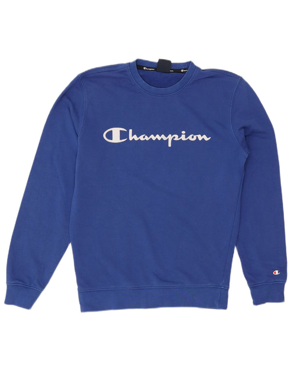 Champion moletom gráfico masculino jumper pequeno azul algodão