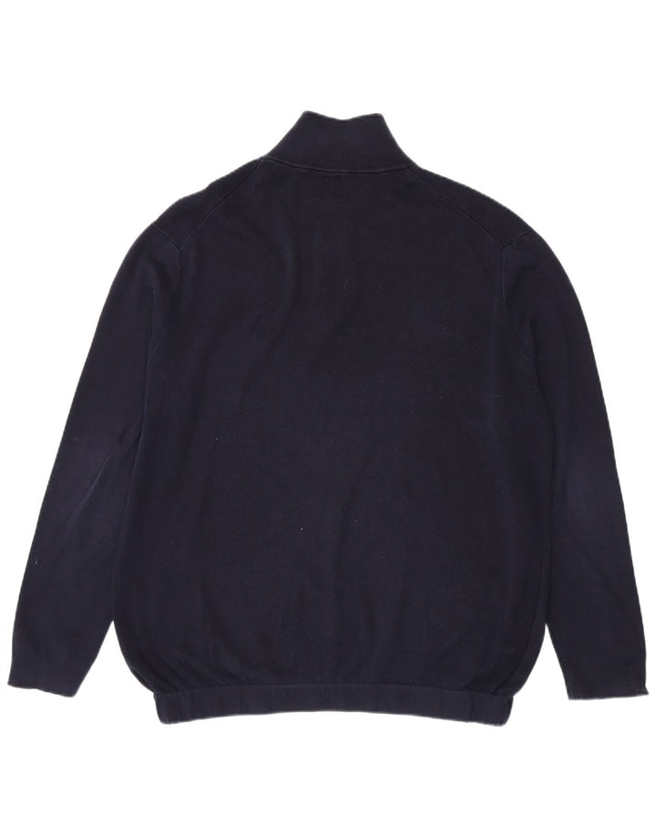 Suéter masculino Zara com zíper e gola grande de algodão azul marinho