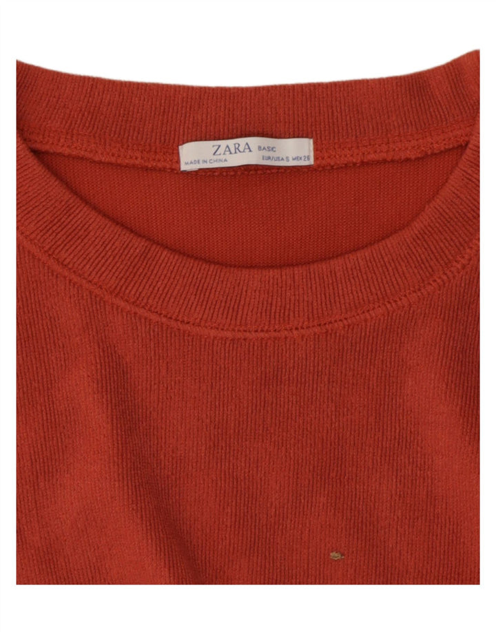 Zara Blusa feminina oversized cropped manga comprida top Reino Unido 10 pequeno laranja