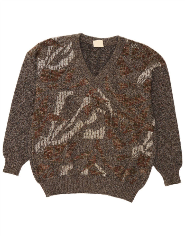 Suéter masculino Strickmoden com decote em V IT 50 cinza médio geométrico