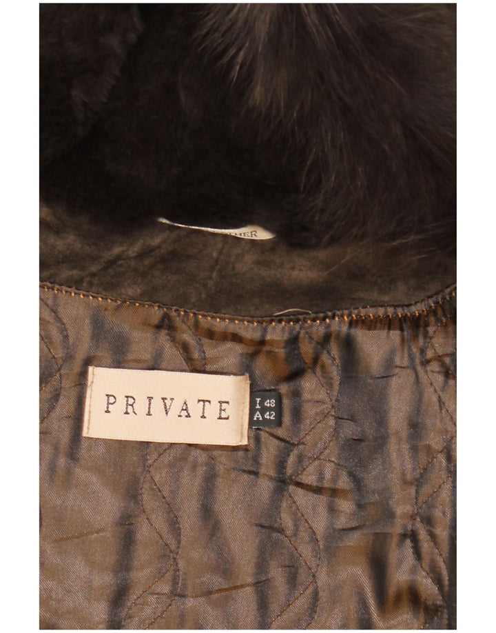 Jaqueta feminina privada de camurça com capuz IT 48 XL marrom