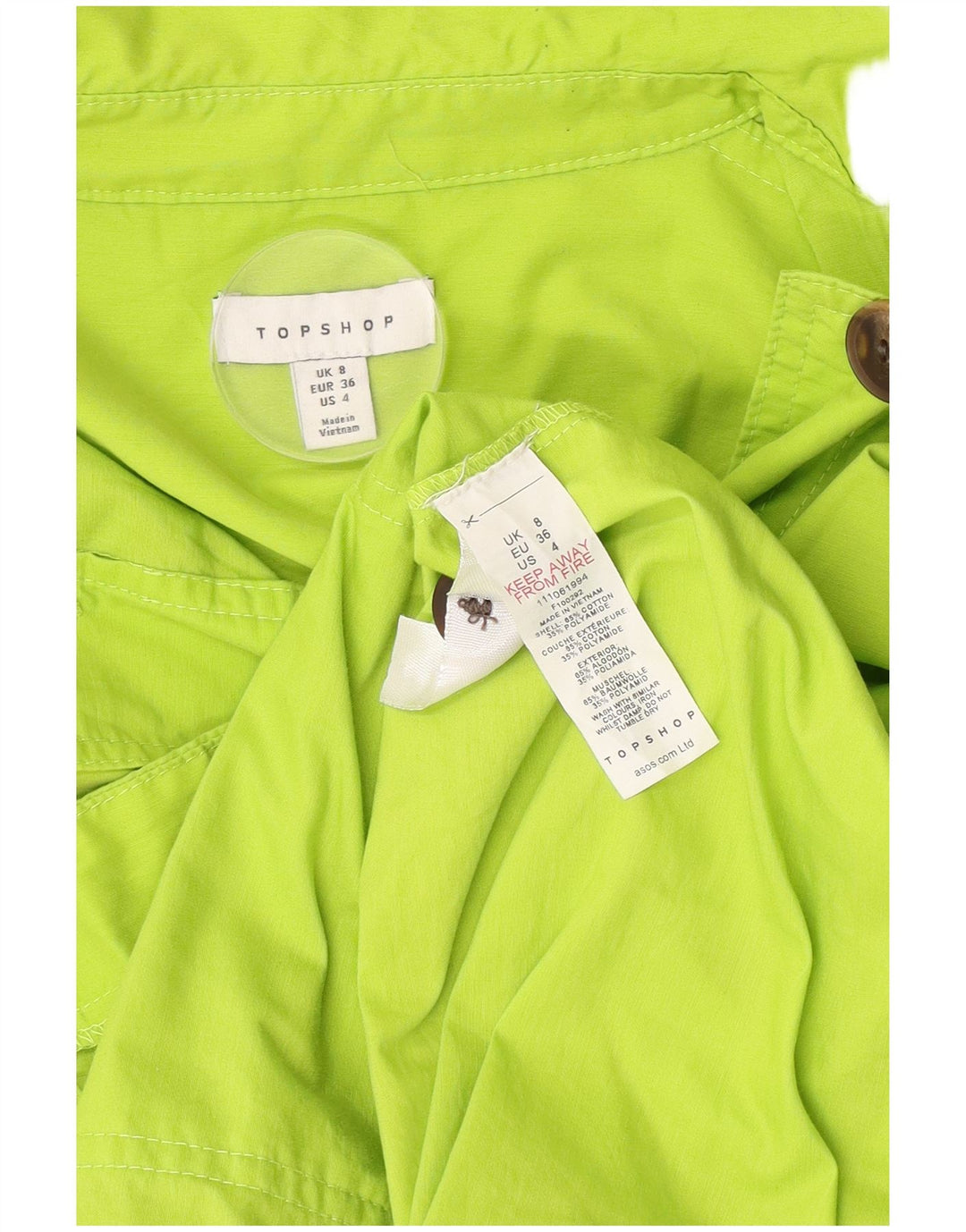 Jaqueta utilitária superdimensionada feminina Topshop Reino Unido 8 algodão verde pequeno