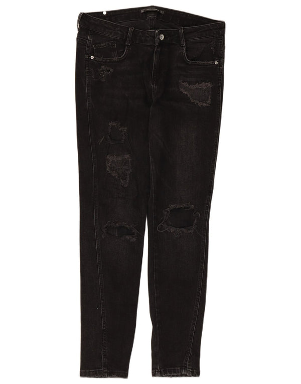 Calça jeans skinny feminina Zara Trafaluc desgastada UE 40 médio W30 L28 preto