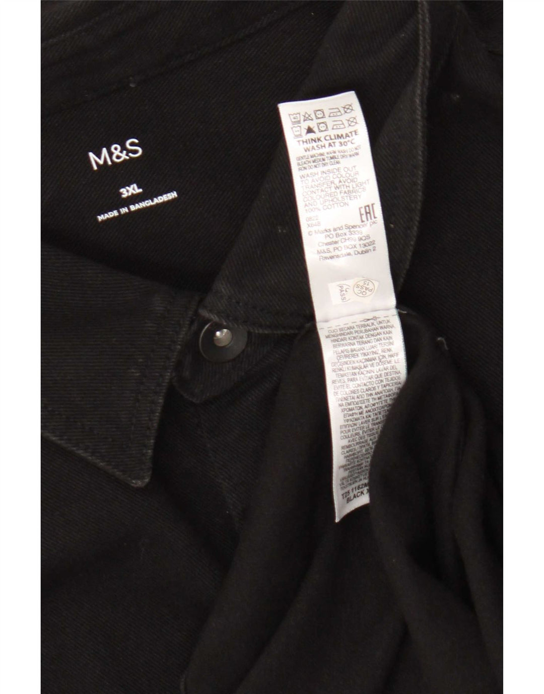 Camisa jeans masculina Marks & Spencer 3XL algodão preto