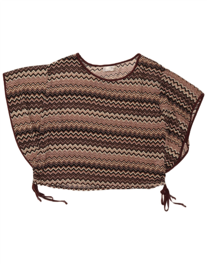 Blusa feminina Mizumi Batwing grande tamanho UK 10 pequena marrom Chevron