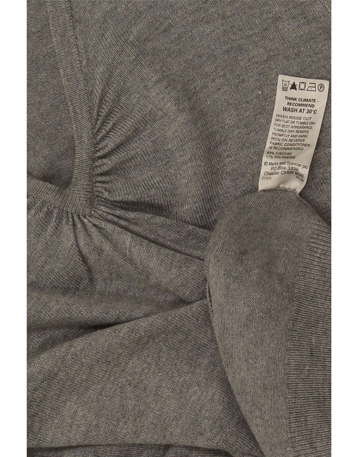 Suéter feminino Marks & Spencer manga 3/4 com decote em V Reino Unido 14 cinza médio