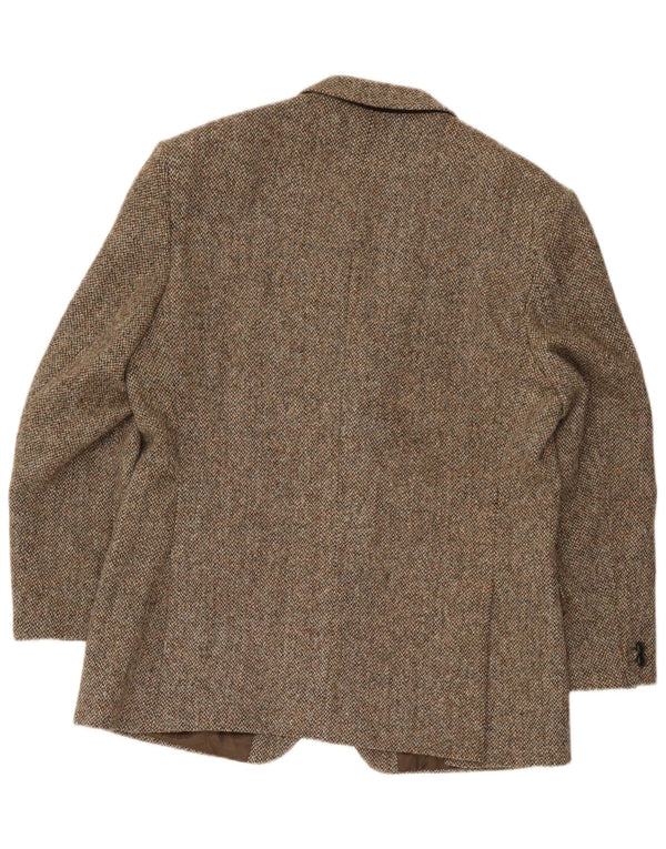 Jaqueta blazer masculina de 2 botões Harris Tweed Reino Unido 44 XL lã marrom