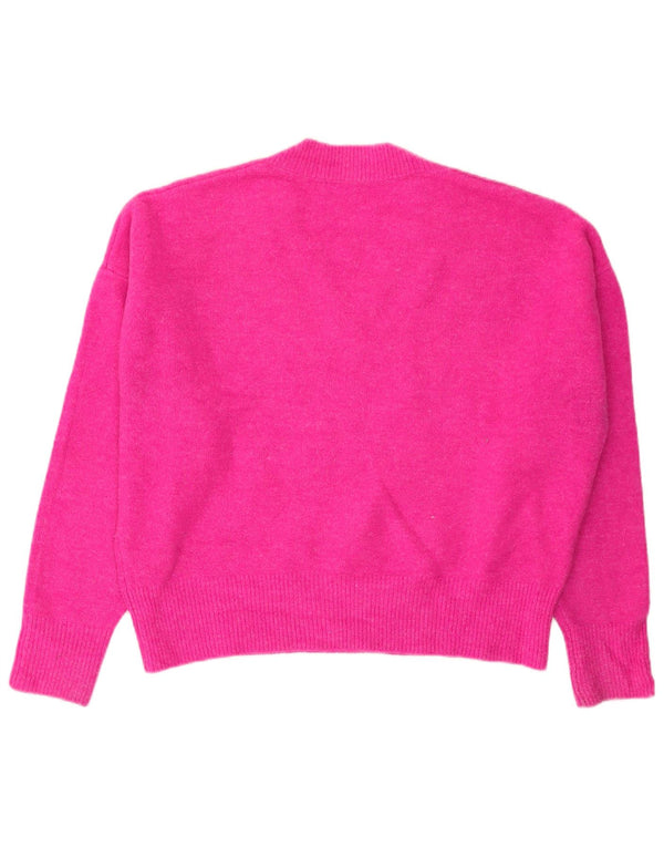 Suéter feminino Zara com decote em V superdimensionado Reino Unido 14 acrílico rosa médio