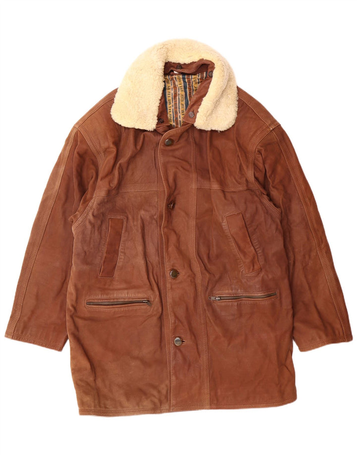 Casaco de couro masculino VINTAGE IT 50 grande marrom